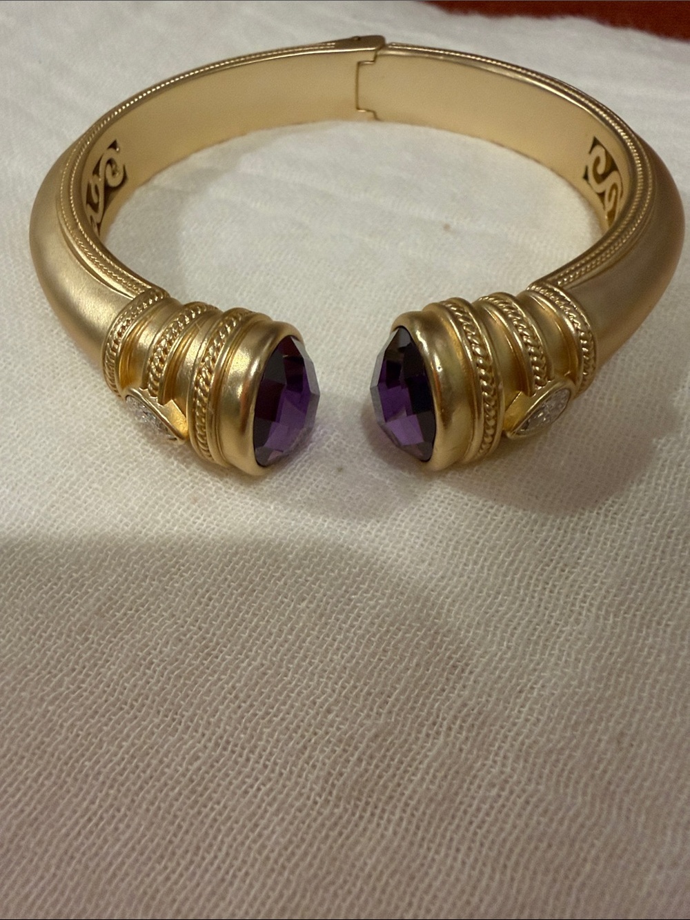 Matching gold tone and amethyst bracelet and earrings. - Picture 3 of 6
